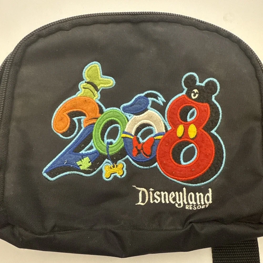 Disney World 2008 Unisex Fanny Pack Bag‎ Black Embroidery Zip Buckle Adjustable